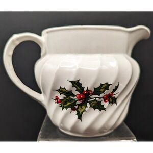 Burleigh Ware Ironstone Small Pitcher Cream Gravy White Christmas Holly England